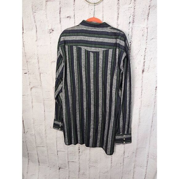 Men's Wrangler Tall Man Western Pearl Snap Flannel Shirt Green Gray 3XT‎ 3X Tall - Picture 5 of 9